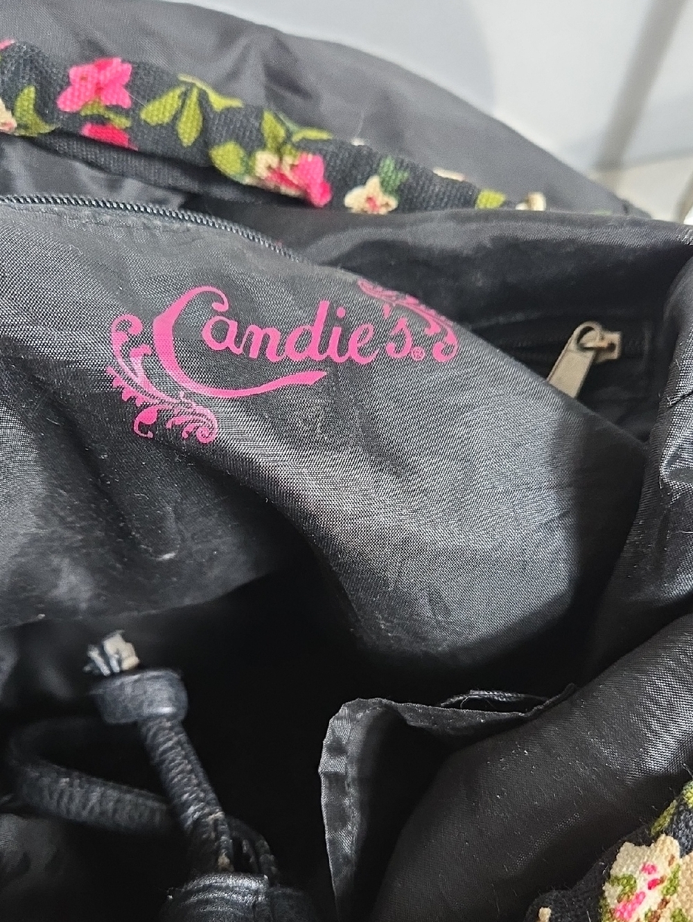 Candies Y2K Floral Sequin Backpack - Black with Pink & Cream Flowers Large - Picture 6 of 10
